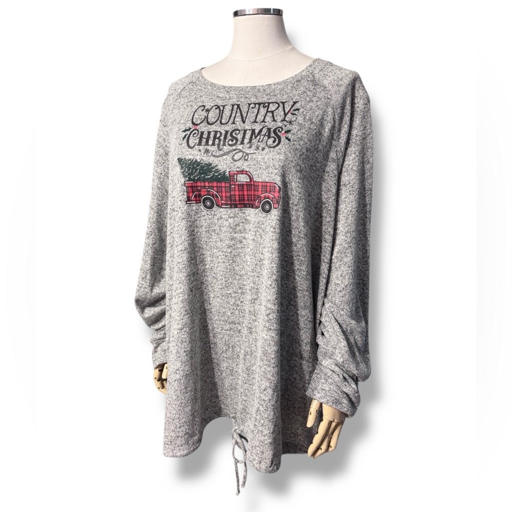 CRACKER BARREL Heathered Grey Country Christmas Top
